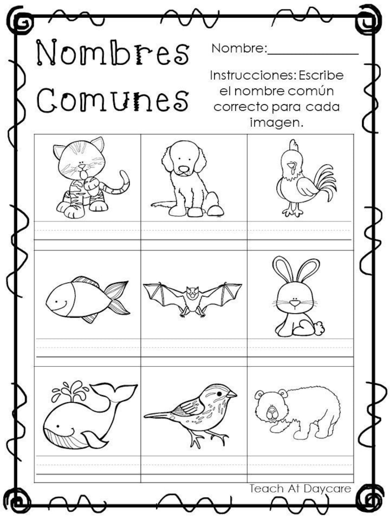 10 Printable Spanish Common Nouns Worksheets. ESL. ELA. | Etsy