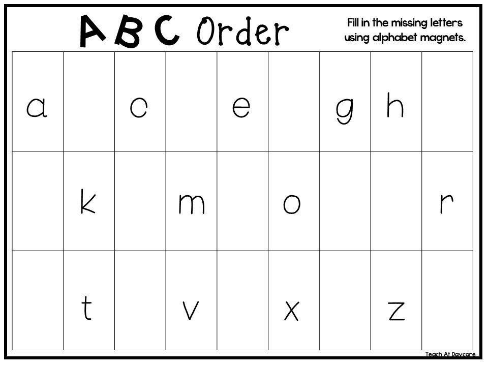 4 Printable ABC Order Work Mats/worksheets. Preschool-kindergarten ...