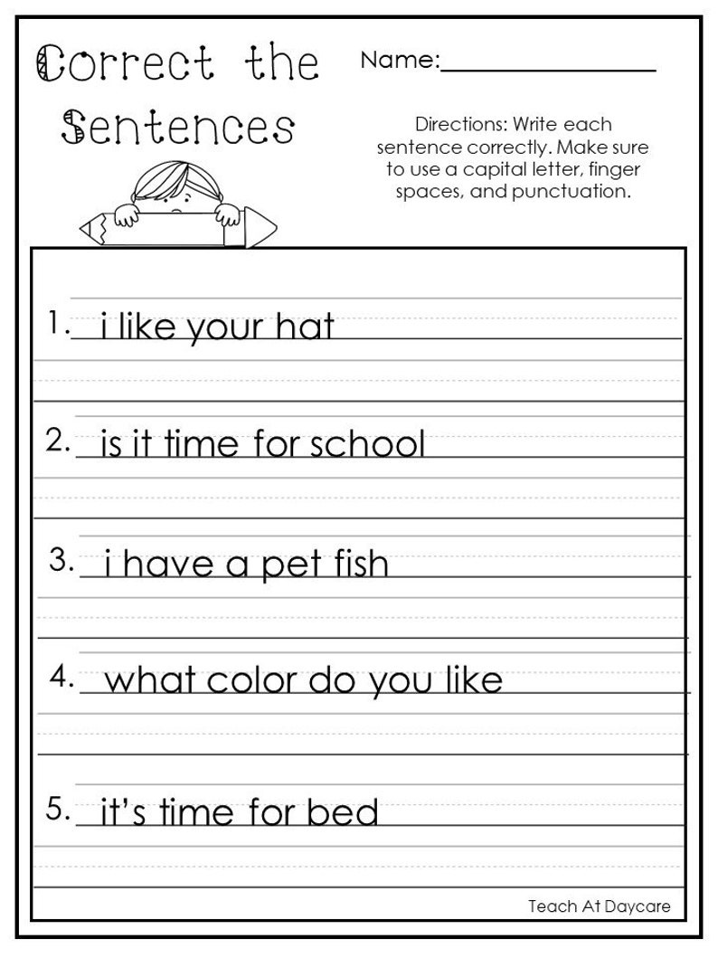 10 Printable Correct the Sentences Worksheets. 1st-2nd Grade ELA Worksheets. image 3