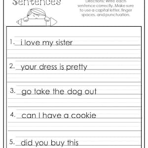 10 Printable Correct the Sentences Worksheets. 1st-2nd Grade ELA Worksheets. image 5