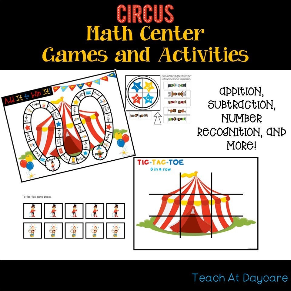 Circus Math Sheets 10 Printable Circus Themed Kindergarten Math Center Games and ...