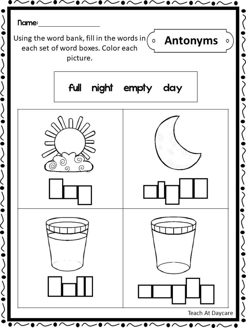 21 Printable Antonyms and Synonyms Box Write Worksheets. Etsy
