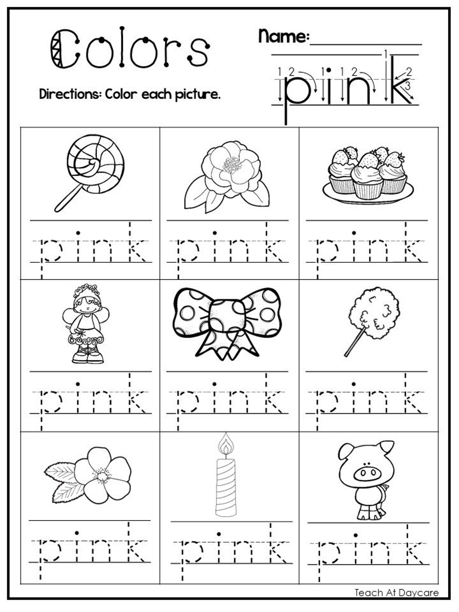 11 Color the Picture and Trace the Color Words Worksheets. - Etsy