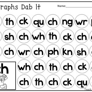 10 Printable Digraphs Dab It Worksheets. Kindergarten-2nd Grade ELA Worksheets.