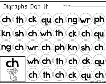 10 Printable Digraphs Dab It Worksheets. Kindergarten-2nd Grade ELA Worksheets.