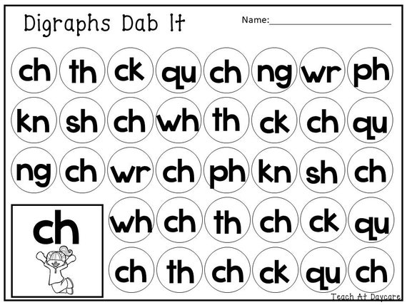 10 printable digraphs dab it worksheets kindergarten 2nd etsy