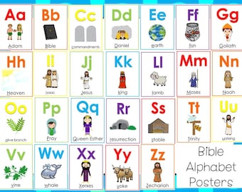 26 Printable Bible Alphabet Posters. Preschool-Kindergarten Phonics.