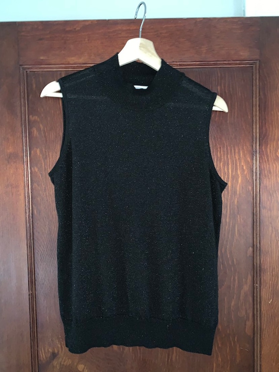 Vintage 90's Black Lurex Sleeveless Mock Turtlenec