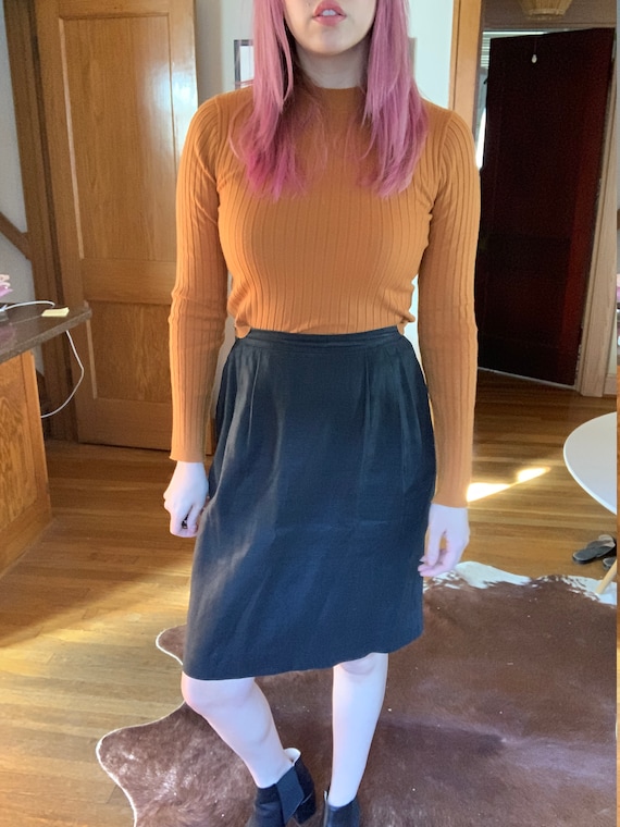 black knee length linen skirt