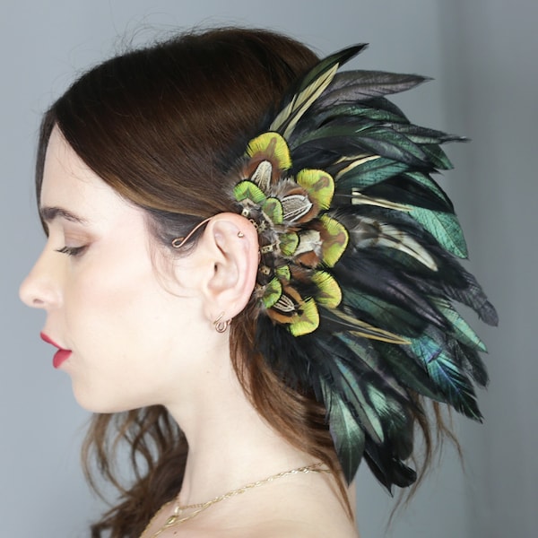 Schwarzer Kopfschmuck, Hochzeits Haarschmuck, Feder Fascinator, Larp Mittelalter Cosplay Kopfschmuck, Boho Festival Haarschmuck, indianisch inspiriert