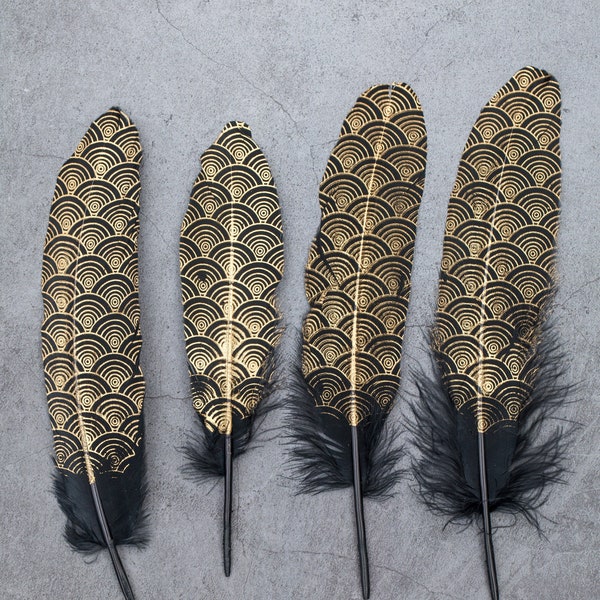 Plumes noires peintes en or, 17-20 cm, 6-8 pouces, plumes d'oie en vrac. LIVRAISON GRATUITE disponible, plume décorative cosplay
