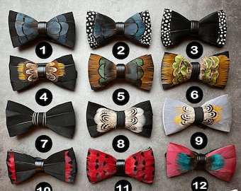 CLEARANCE LAST CHANCE! High end bow tie, 18 options, Suit add on, Real Feather groomsmen set, Wedding accessories, Ushers bowtie, brooch