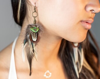 Feather earrings, Peacock earrings, Natural feathers, Gipsy earrings, Feather jewellery, Hippie earrings, Fairy earrings, Elf jewlery, gift