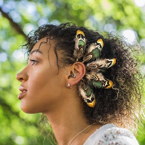 Feather ear wrap, Boho Wedding feather earrings, Feather ear cuff, Tribal earrings, Feather fashion, Feather festival cuff, statement piece