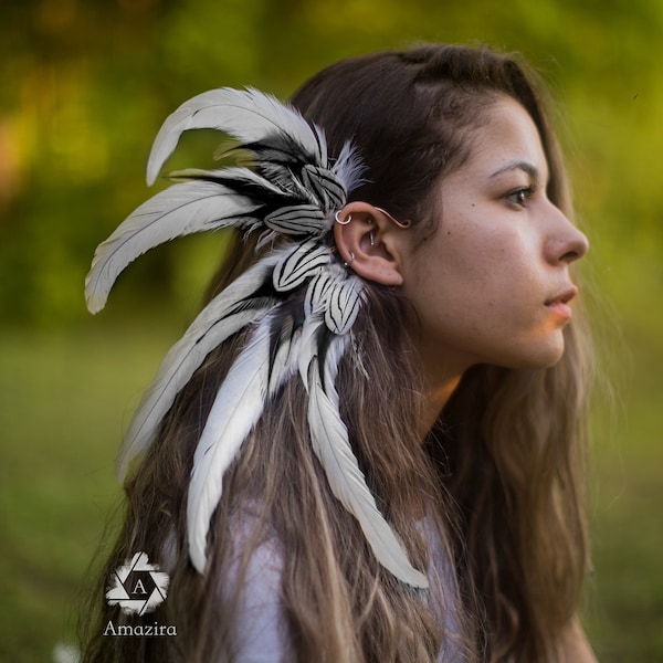 Bohemian wedding feather headpiece, white wedding accessories, beach wedding, Rustic Boho wedding, hippie bride, gypsy wedding, gift for her