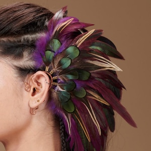 SVENDITA ULTIMA OCCASIONE! Orecchino a clip senza piercing, viola e verde, senza piercing, orecchino a clip con piuma, idea regalo, ear crawler per cartilagine