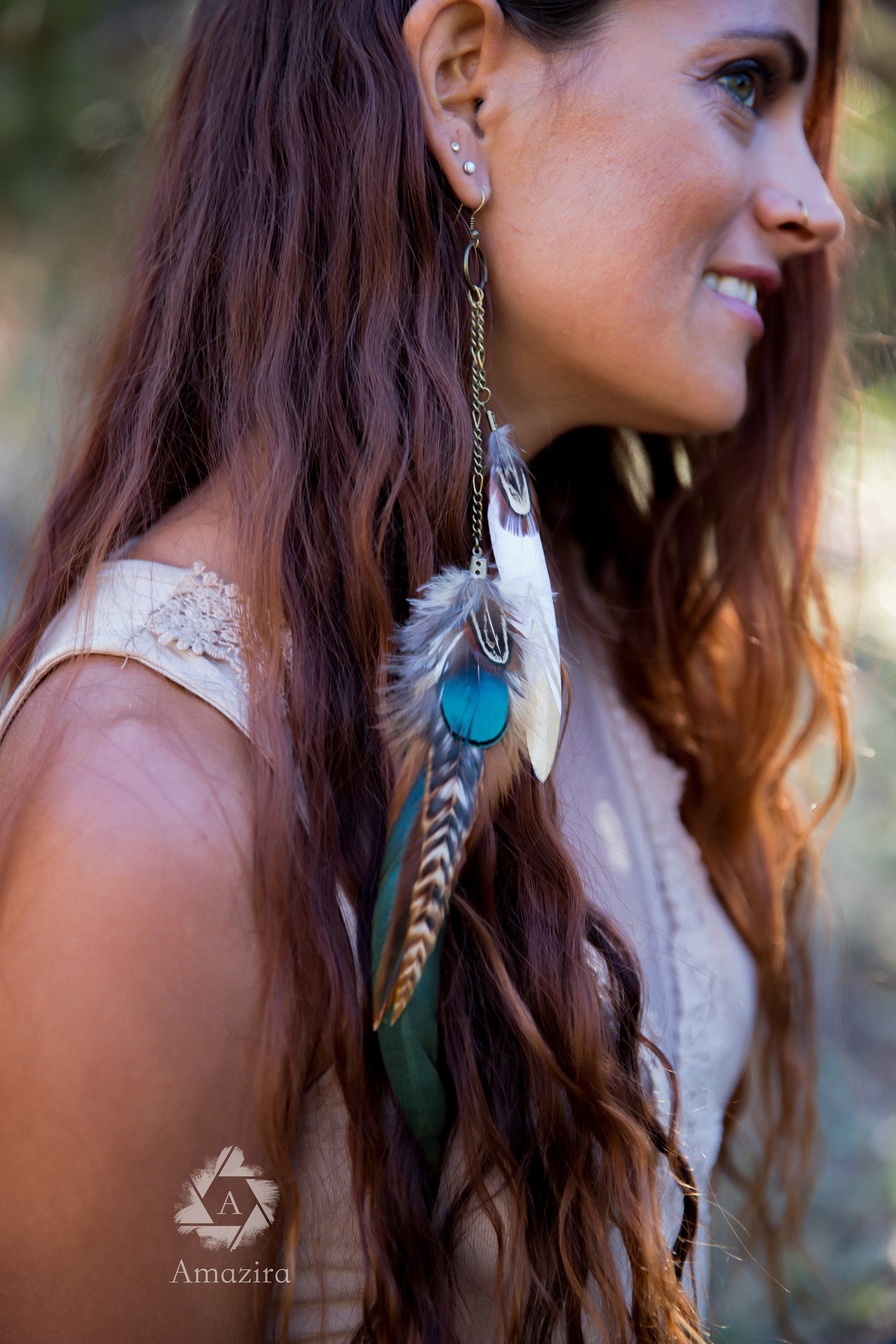 Extra Long Colorful Grizzly Feather Earrings Stunning Extra Long Grizzly Feather Earrings – Memphis Grand® main image 4