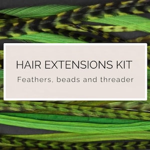 5 Diy feather hair extension kit, 20-25 cm / 9-11'' bright neon green stripped feathers, rave emo summer festival accessory cute enhancement