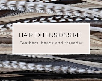 Kit de extensión de cabello con plumas para hacer tú mismo, 20-25 cm (9-11 pulgadas), plumas de oso grizzly naturales, cabello natural, cabello de anime de hada nupcial terroso.