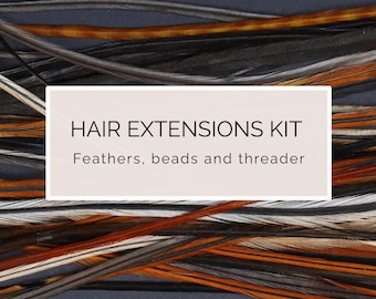 5 Chocolate Feather Hair Extension Kit 20-25 cm / 9-11'' Brown & Black, Anime cosplay manga head feathers trendy fantasy enhancement