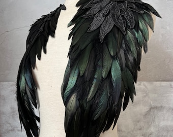 Épaulière en plumes noires, épaulette en plumes, pour GN, médiévale, festival, cosplay et steampunk, accessoire de costumes gothiques