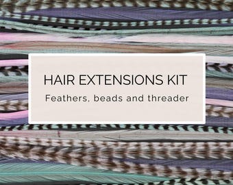 Pastel Feather hair extension kit 20-25 cm / 9-11'' baby colour mix, stripped colourful, boho hippie festival summer cosplay enhancement