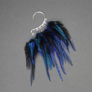 Feather Ear Wrap, Lightweight Ear Cuff with Feathers, Purple and blue feather Cuff, Natural Festival headpiece, no piercing earring cuff image 6