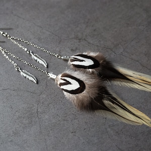 CLEARANCE LAST CHANCE!  Unique Feather Drop earrings, Blue Bohemian Hippie festival jewelry, Long Chain Statement piece, Fun cute earrings
