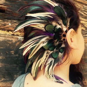 CLEARANCE LAST CHANCE! Purple and green, non pierced cuff, no piercing earring, feather ear cuff, gift idea, cartilage ear crawler