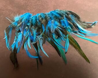 1000 PACK DEFECTIVE rooster feathers, Cheap grade B bulk feathers, Blue, Turquoise, Cien and Green rooster saddle tail feathers, DIY project