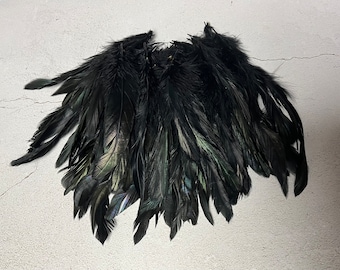 200 DEFECTIVE rooster feathers, Cheap grade B bulk feathers, Black and Iridescent green rooster feathers