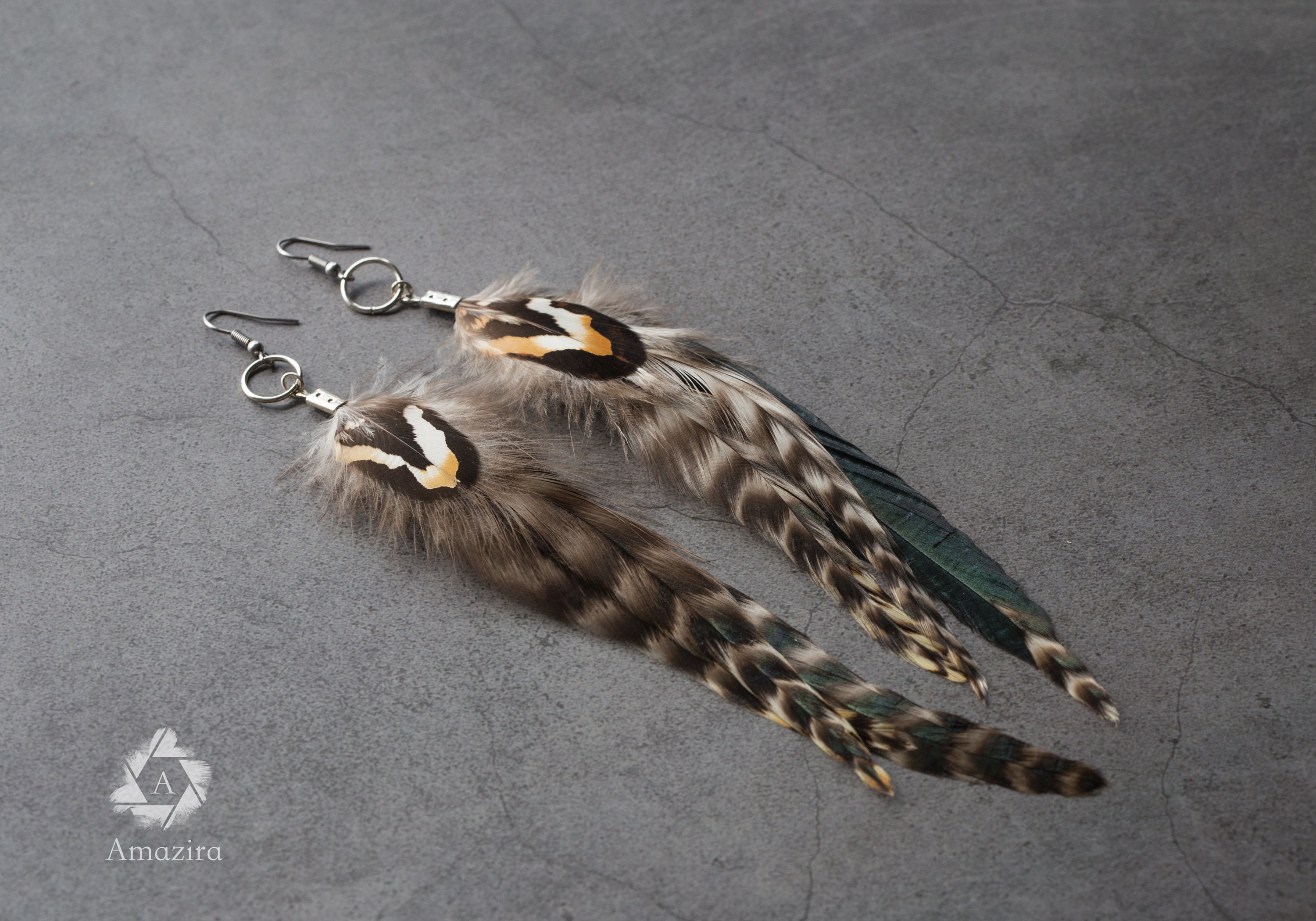 Extra Long Colorful Grizzly Feather Earrings Stunning Extra Long Grizzly Feather Earrings – Memphis Grand® main image 3