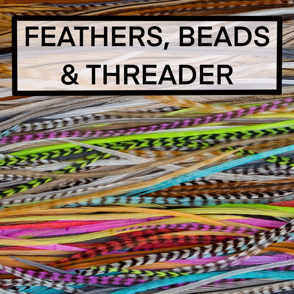 Colourful Feather Hair Extension DIY Kit, 20-25 cm 8-11''  Natural stripped grizzly feathers, Hair enhancements additions festival accessory