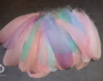 1000 FEATHERS! CLEARANCE Last Chance! Baby colour feathers, Nagori goose feathers, Unicorn, 7-12 CM , 3-5 inches, blue, pink, purple, white