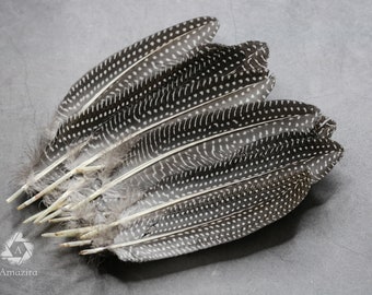 Plumas grandes de gallina de Guinea, 15-19 cm - 6-8 pulgadas, envío gratuito disponible, plumas reales sueltas en blanco y negro para artesanos, manchas naturales