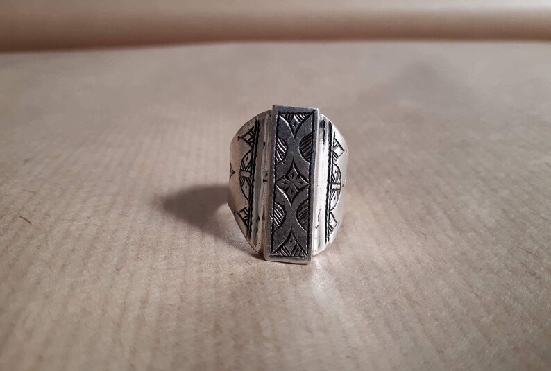 silver square ring sterling silver ring carved unique mens ring simple ring unique ring stamped ring vintage ring rectangle ring