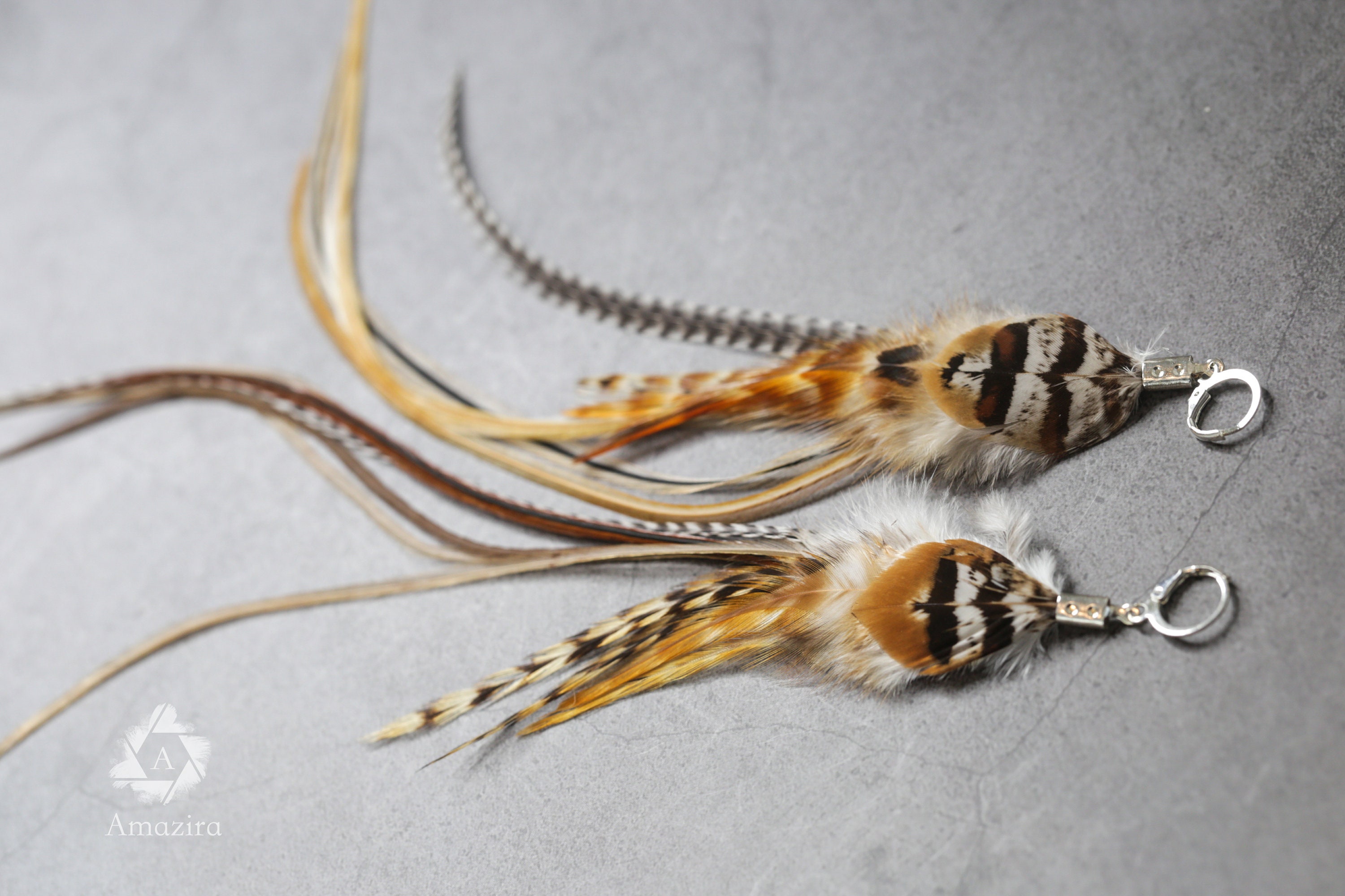 Extra Long Colorful Grizzly Feather Earrings Extra long grizzly feathers earrings – Amazira main image 2