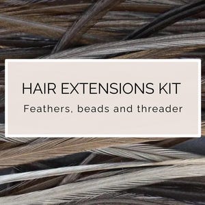 Kit de extensiones de cabello con plumas color café, 20-25 cm (9-11 pulgadas), color marrón beige, realce de color terroso natural, bonito complemento de verano.