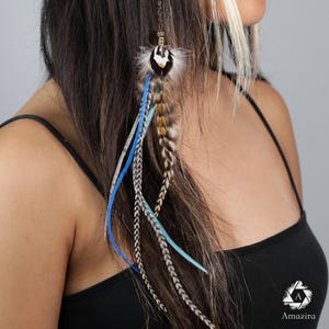 Choose your colour! Blue, green, yellow pink grizzly feathers, 13&#39;&#39; - 35 cm Feather hair clip extension, Dangle accessory, feather in hair