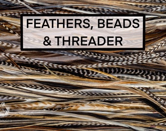 DIY Feather Hair Extension Kit, 20-25 cm 8-11'' Natural grizzly feathers, Hair lengthener enhancements , boho hippie stripped hair extension