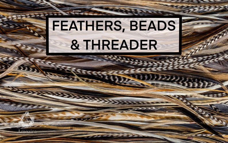 Kit d'extensions de cheveux en plumes bricolage, 15-25 cm 6-9 pouces, plumes naturelles de grizzly, améliorations pour allonger les cheveux, extension de cheveux dénudée boho hippie image 1