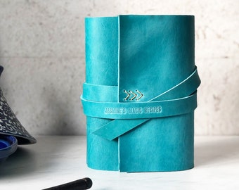 Personalized Leather Recipe Book, Embossed Family Name, 3rd Anniversary, Choose Colours + Sizes