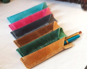 Leather Pen Pouch, Fountain Pen Case, Personalized Gift For Her With Embossed Monogram Or Name, Choose Your Colours