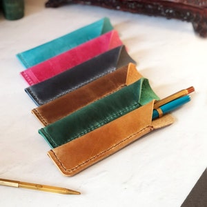 Leather Pen Pouch, Fountain Pen Case, Personalized Gift For Her With Embossed Monogram Or Name, Choose Your Colours image 1
