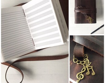 Music Gift, Leather music journal, musician gift, music composition book, songwriting book, composer gift, leather notebook A6, christmas