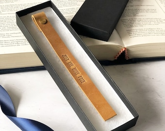 Leather Bookmark, Book Lover Gift, Mothers Day Gifts,  Custom Made In Your Colour Choice, Hand Stamped with Just One More Page