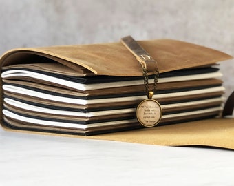 Black, Brown And White Paper Sketchbook Journal With Personalised Printed Message On Pendant, Choose Sizes & Colours