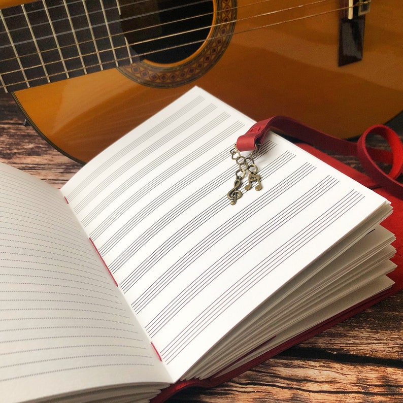 Music Gift, Leather music journal, musician gift, music composition book, songwriting book, composer gift, music teacher gift, Custom Colour image 2