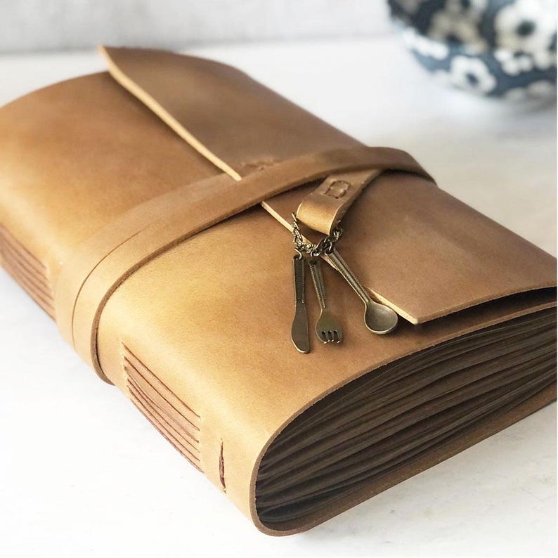 Blank Recipe Book, Cookbook, Foodie gift, personalized recipe journal for chef, leather recipe book, Christmas Gifts From Daughter image 3