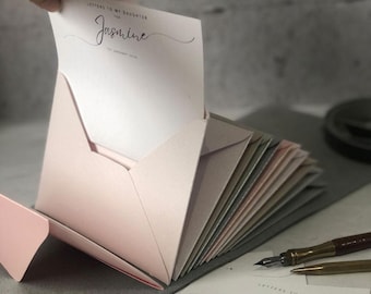 Letters to my Daughter Book with Personalised Name Notecards, Baby Memory Book With Envelopes, Choose Size & Leather Colour
